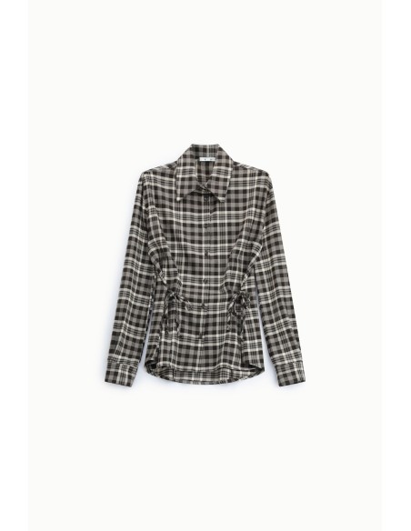 Blouse à imprimé carreaux avec liens de serrage latéraux, s’il vous plaît