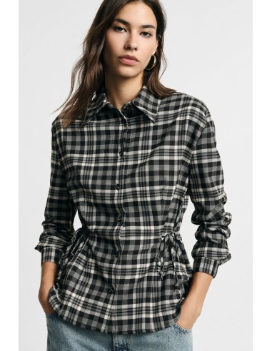 Blouse à imprimé carreaux avec liens de serrage latéraux, s’il vous plaît