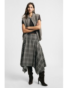 Asymmetrische geruite midi-rok met hoge taille alstublieft