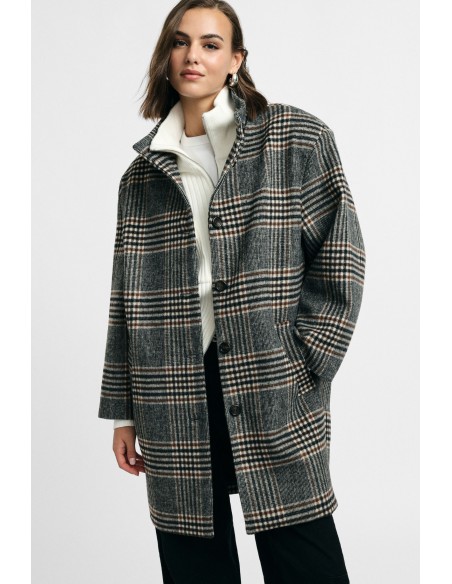 Manteau à carreaux avec boutons et poches latérales