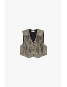 Gilet à carreaux avec franges et fermeture boutonnée Please 2