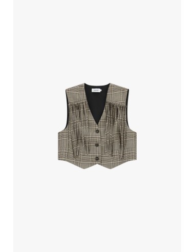 Gilet à carreaux avec franges et fermeture boutonnée Please
