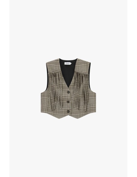 Gilet à carreaux avec franges et fermeture boutonnée Please