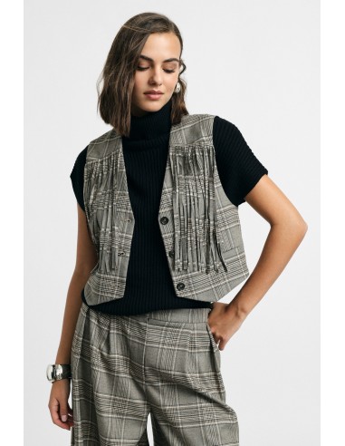 Geruit vest met franjes en knoopsluiting Please