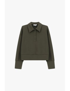 Pull cropped à col chemise et boutons, s’il vous plaît
