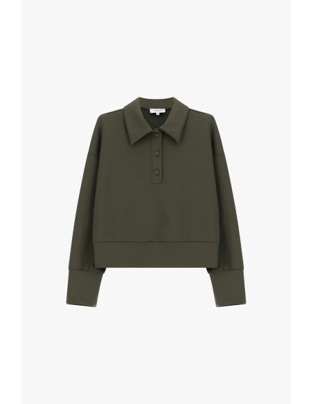 Pull cropped à col chemise et boutons, s’il vous plaît