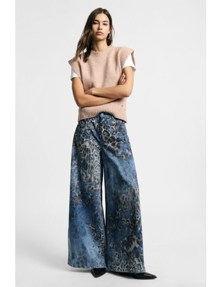 Jean animalier à jambes très larges, taille moyenne, s'il vous plaît