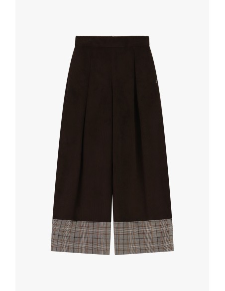 Pantalon palazzo taille haute à revers à carreaux s'il vous plaît