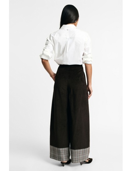 Pantalon palazzo taille haute à revers à carreaux s'il vous plaît