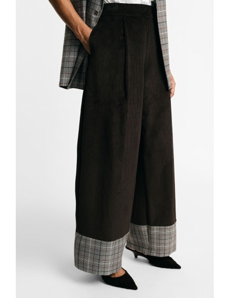 Pantalon palazzo taille haute à revers à carreaux s'il vous plaît