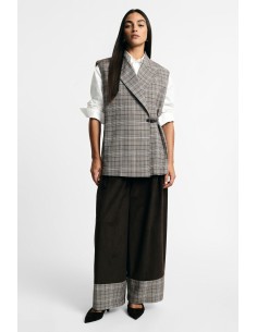Pantalon palazzo taille haute à revers à carreaux s'il vous plaît