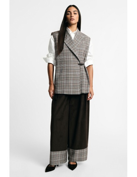 Palazzo-broek met hoge taille en geruite omslag Please