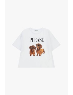 T-shirt à manches courtes avec imprimé de chiens et inscription sur le devant Please 2