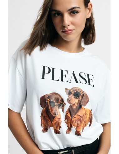 T-shirt à manches courtes avec imprimé de chiens et inscription sur le devant Please
