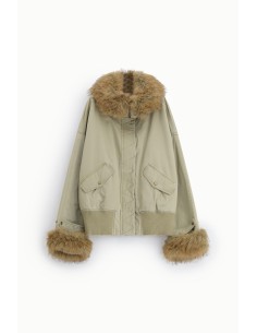 Korte parka met capuchon en bontdetails Please 2