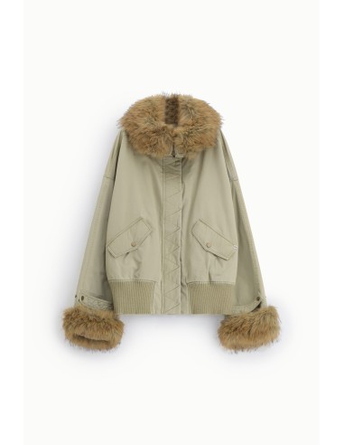 Korte parka met capuchon en bontdetails Please