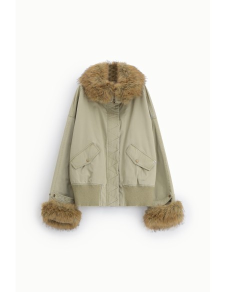 Korte parka met capuchon en bontdetails Please