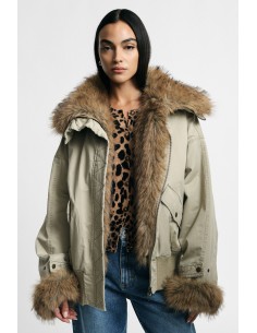 Korte parka met capuchon en bontdetails Please