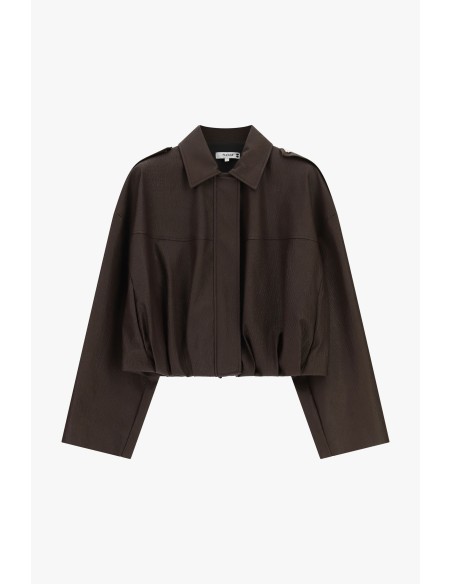 Veste courte en similicuir avec fermeture éclair et épaules larges s'il vous plaît