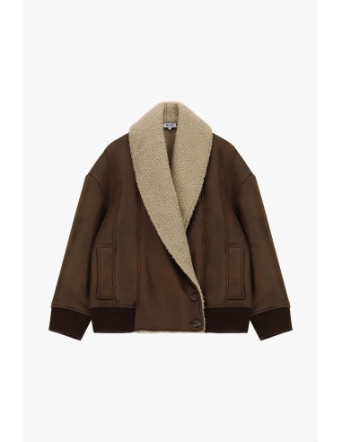 Veste courte en fausse fourrure écologique à col large, s’il vous plaît