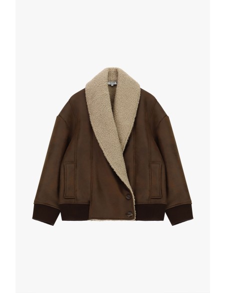 Veste courte en fausse fourrure écologique à col large, s’il vous plaît