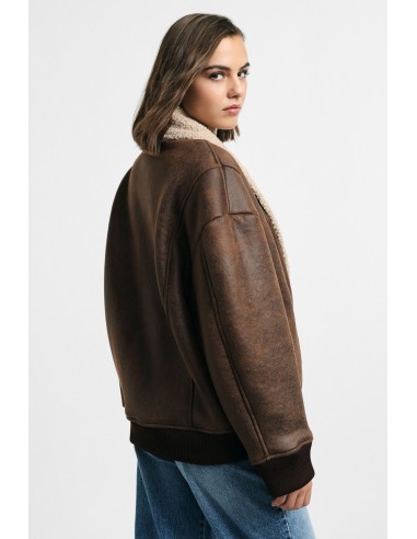 Veste courte en fausse fourrure écologique à col large, s’il vous plaît
