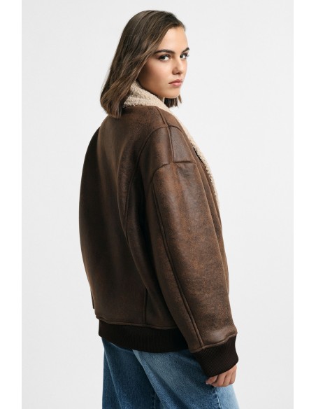 Veste courte en fausse fourrure écologique à col large, s’il vous plaît