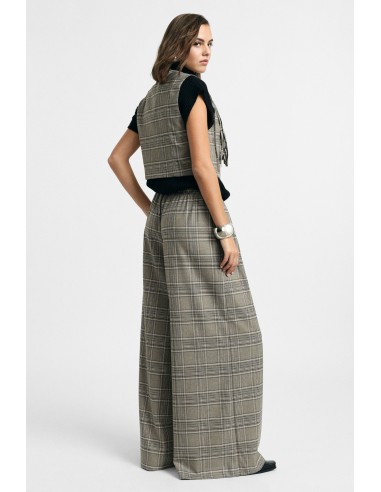 Pantalon palazzo à carreaux avec plis sur le devant