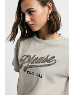 T-shirt ample à col rond avec imprimé frontal Please