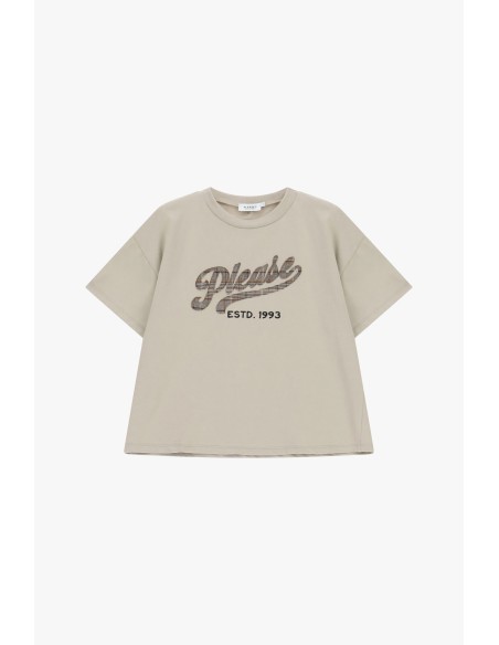 T-shirt ample à col rond avec imprimé frontal Please