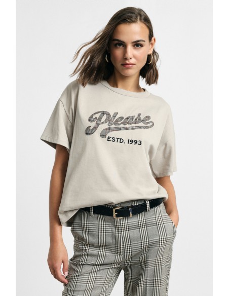 T-shirt ample à col rond avec imprimé frontal Please