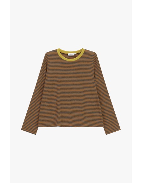 T-shirt rayé à col rond et manches longues Please