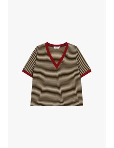 T-shirt à rayures avec col en V et bordures contrastantes, s’il vous plaît 2