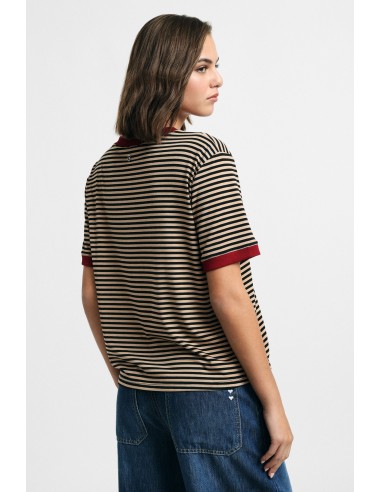 Gestreept T-shirt met V-hals en contrasterende boorden Please