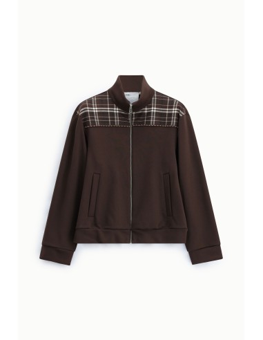 Sweatshirt met rits en geruite inzetstukken op de schouders Please