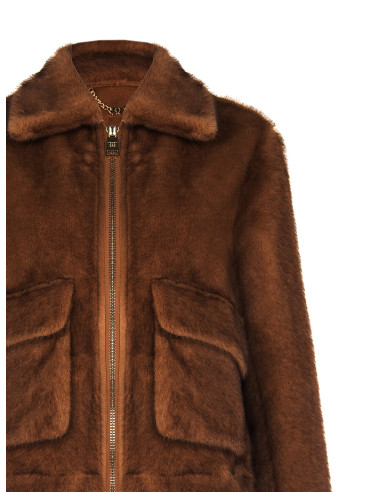 Blouson court en fausse fourrure douce avec maxi poches Rinascimento