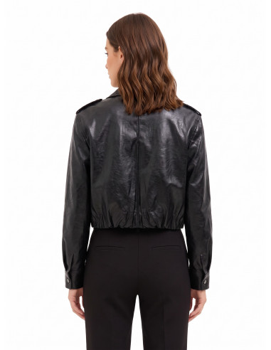 Veste en similicuir brillant à effet légèrement froissé avec boutons assortis Rinascimento