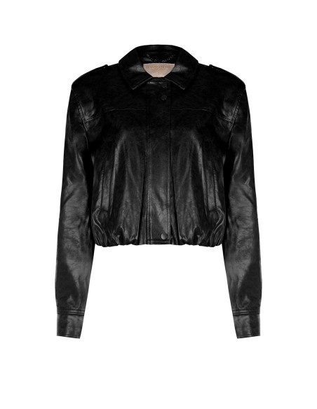 Veste en similicuir brillant à effet légèrement froissé avec boutons assortis Rinascimento