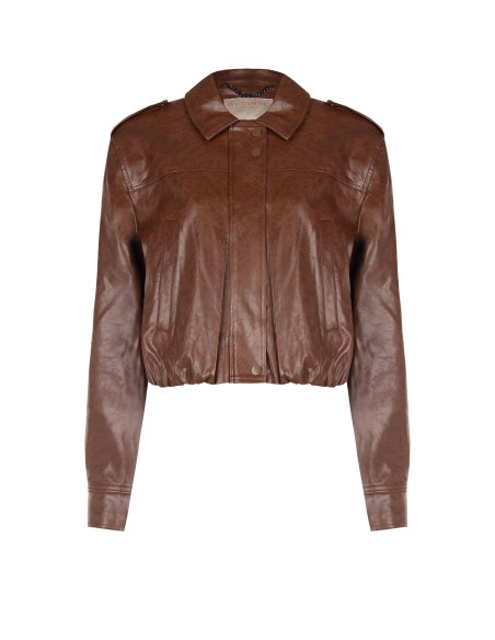 Veste en similicuir brillant à effet légèrement froissé avec boutons assortis Rinascimento