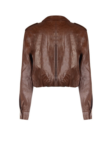 Veste en similicuir brillant à effet légèrement froissé avec boutons assortis Rinascimento