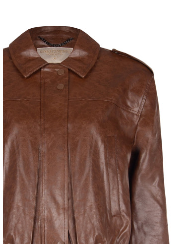 Veste en similicuir brillant à effet légèrement froissé avec boutons assortis Rinascimento