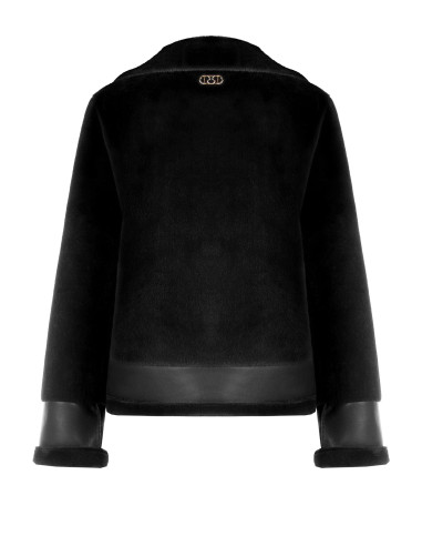 Veste courte en fausse fourrure avec détails en similicuir et poches avant zippées dorées Rinascimento