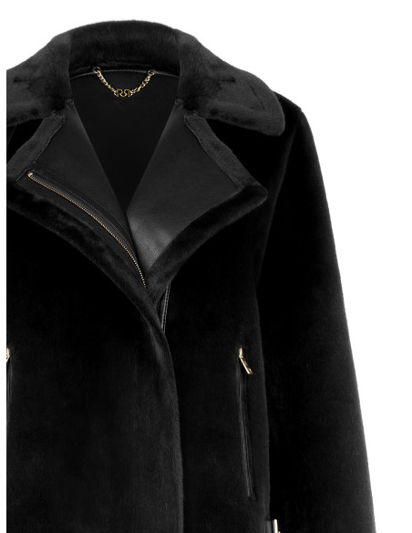 Veste courte en fausse fourrure avec détails en similicuir et poches avant zippées dorées Rinascimento