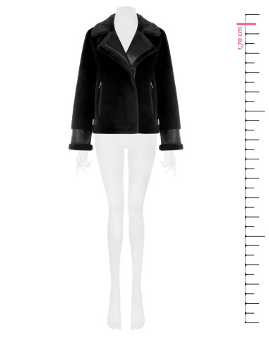 Veste courte en fausse fourrure avec détails en similicuir et poches avant zippées dorées Rinascimento