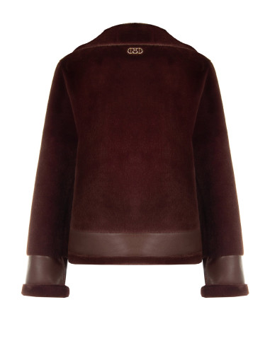 Veste courte en fausse fourrure avec détails en similicuir et poches avant zippées dorées Rinascimento