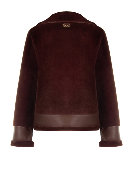 Veste courte en fausse fourrure avec détails en similicuir et poches avant zippées dorées Rinascimento