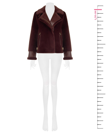 Veste courte en fausse fourrure avec détails en similicuir et poches avant zippées dorées Rinascimento
