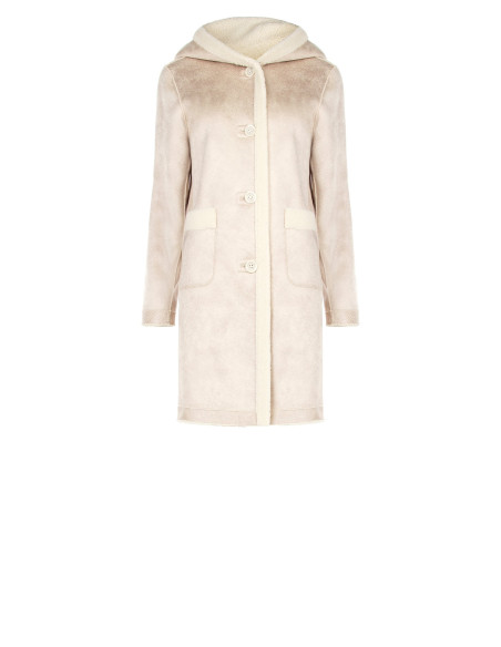 Manteau long en imitation peau lainée avec pochette assortie et capuche Rinascimento