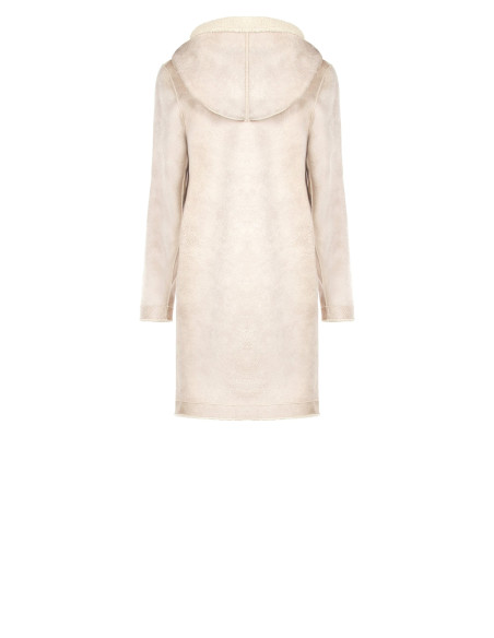 Manteau long en imitation peau lainée avec pochette assortie et capuche Rinascimento