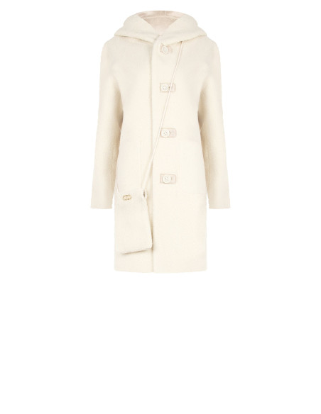 Manteau long en imitation peau lainée avec pochette assortie et capuche Rinascimento